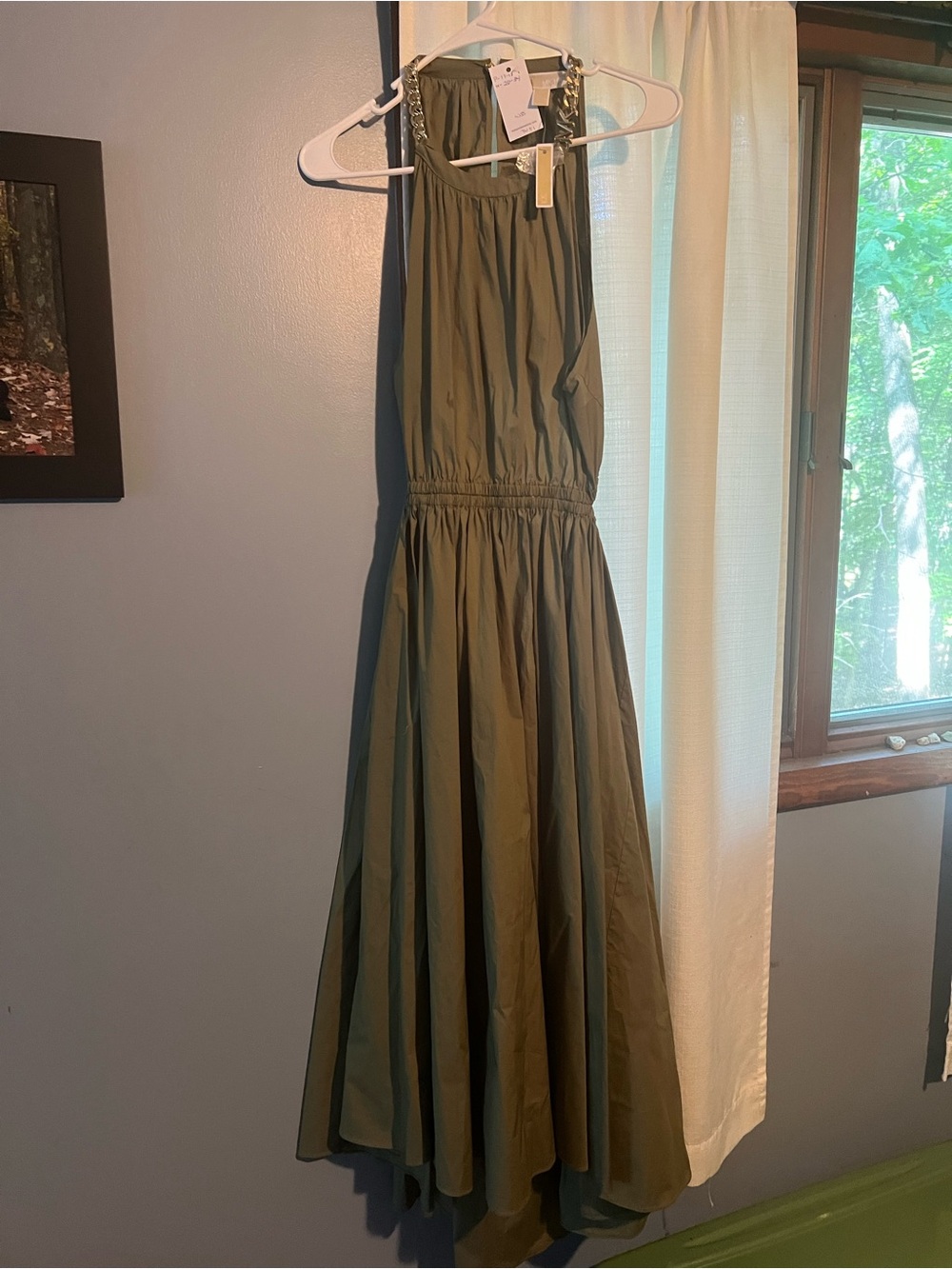MICHAEL Michael Kors Olive Green Dress with Gold Chain Detail